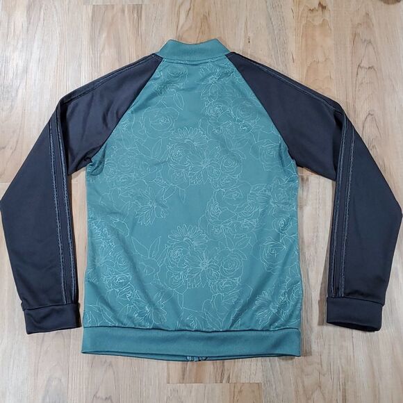 🔹️Adidas Sage Green Embossed Floral Print Track Jacket Small - Picture 3 of 9